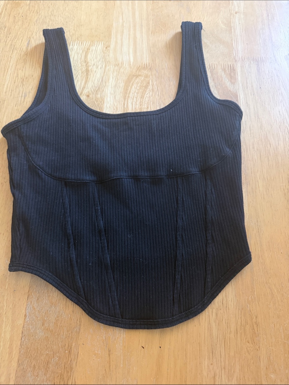 PINK Victoria's Secret Black Ribbed Bust-Seamed Crop Tank
